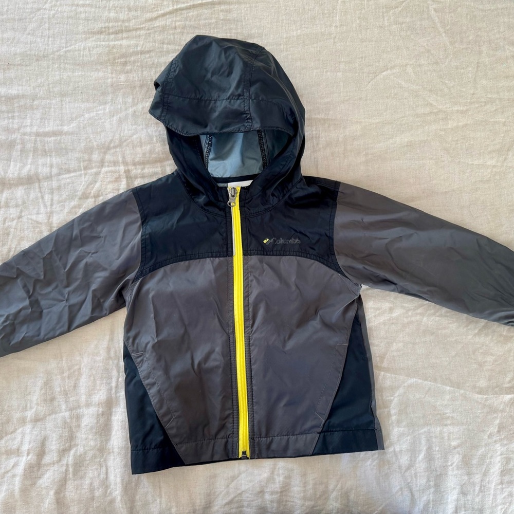 Columbia Kids Black and Gray Waterprood Rain Jacket with Yellow Zipper